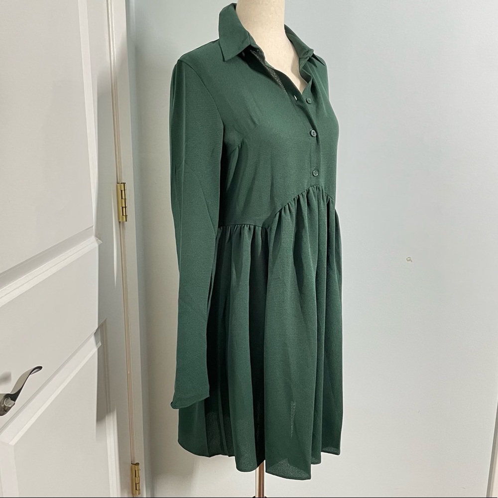 Asos Design Green Half Button Down Babydoll Dress size 4 tall - Picture 8 of 14